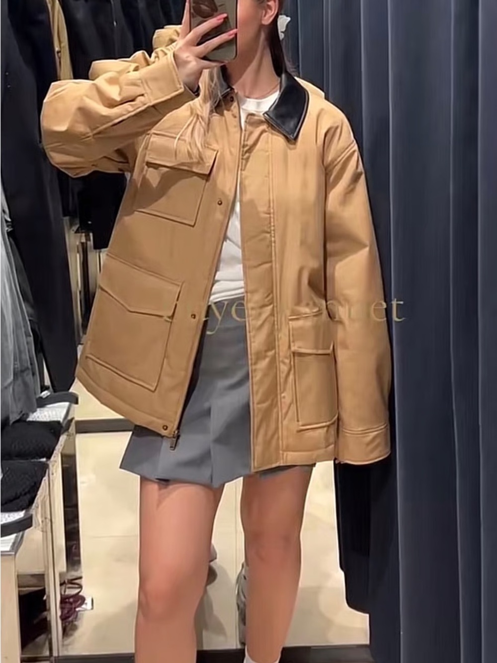 Unisex Zara Jacket with Black Vegan Leather Collar